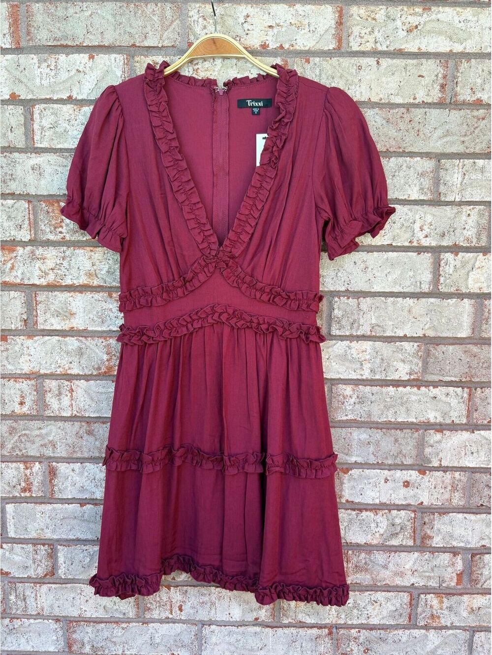 NWT Francesca’s Trixxi Burgundy Ruffles Dress Size S